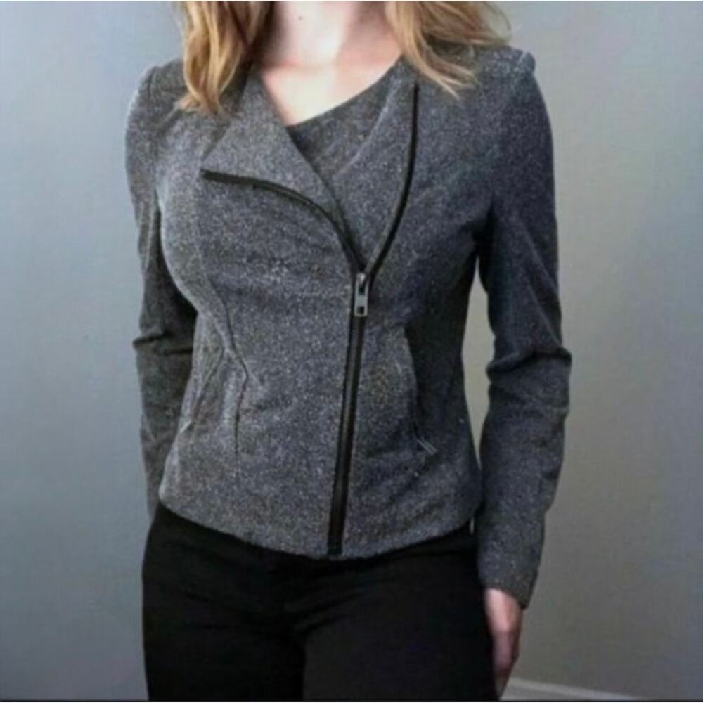CATHERINE MALANDRINO | Runway Style Marled Gray Moto Side Zipper Jacket Size XXL